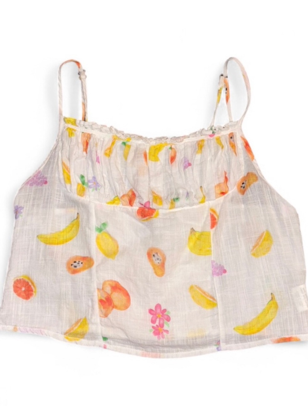 Princess Polly White Fruit Linen Tank Top - size 4